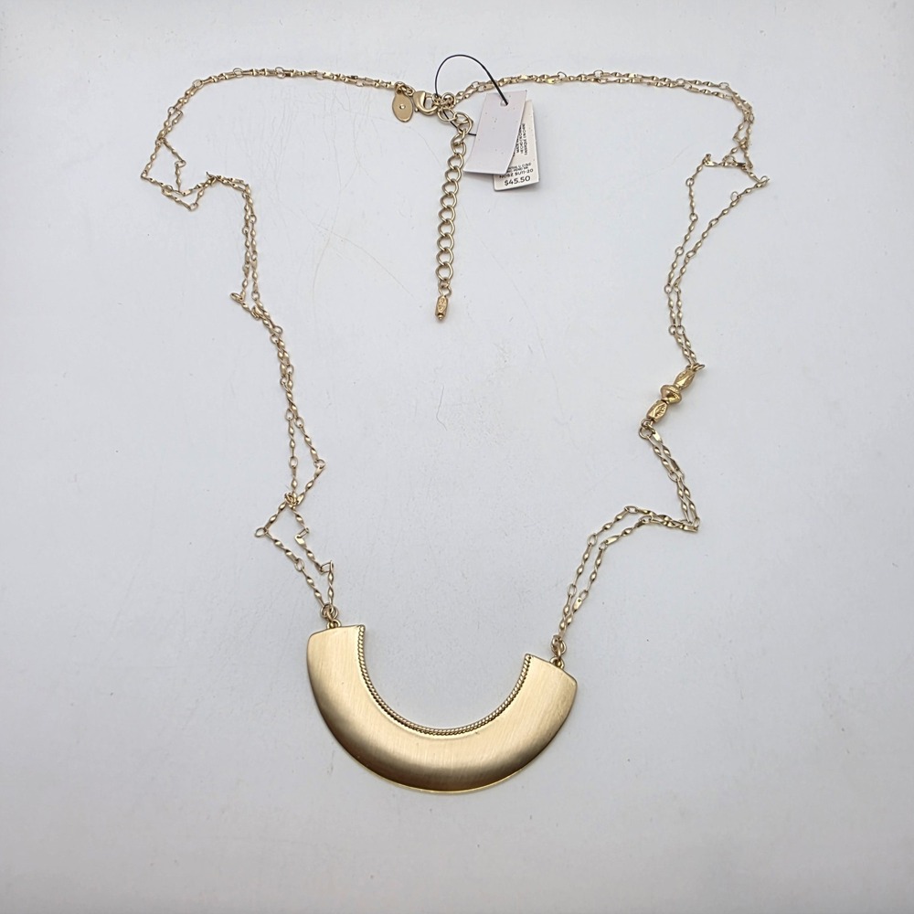 New! CHICO'S Long Necklace Crescent Pendant Gold Tone 2 Strand Bar Link Adj. 32"